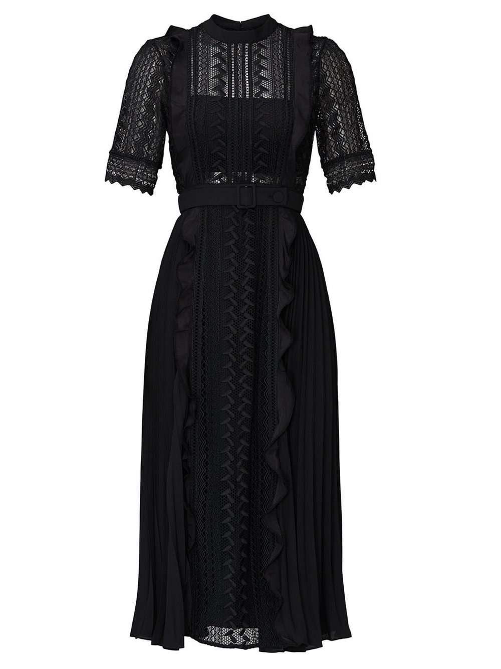Self Portrait Geometric Lace Midi Dress In Black